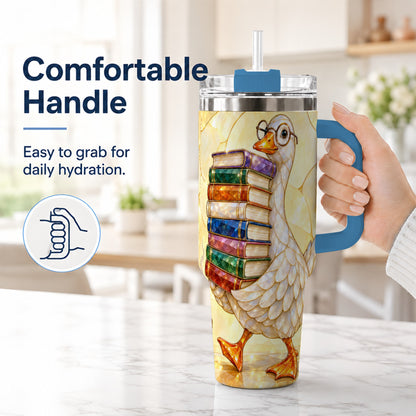 #pl[40oz|Blue] Bookish Goose 40oz Tumbler with Handle, Reading Stainless Steel Cup
