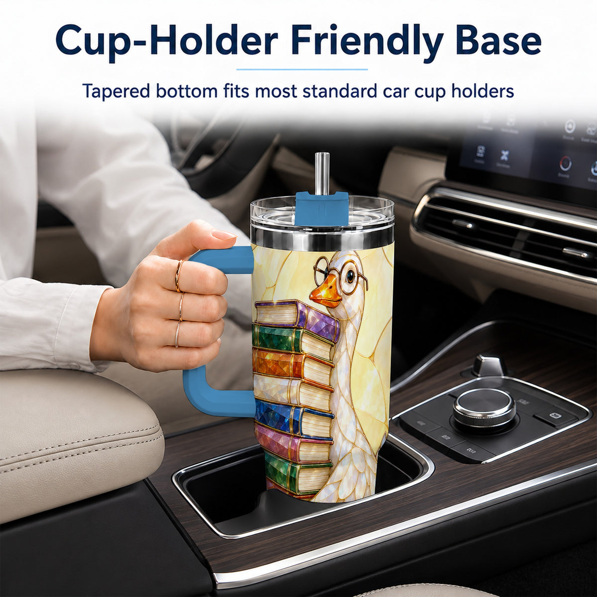 #pl[40oz|Blue] Bookish Goose 40oz Tumbler with Handle, Reading Stainless Steel Cup