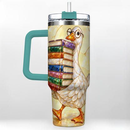 #pl[40oz|Green] Bookish Goose 40oz Tumbler with Handle, Reading Stainless Steel Cup