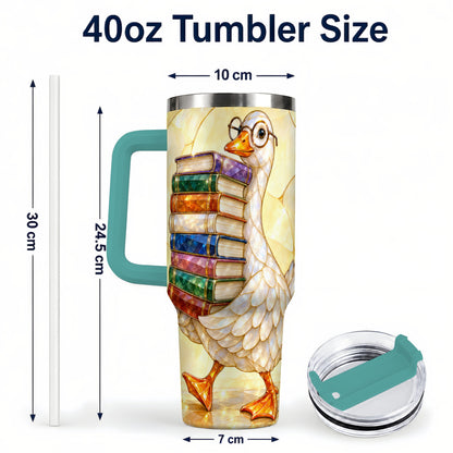 #pl[40oz|Green] Bookish Goose 40oz Tumbler with Handle, Reading Stainless Steel Cup
