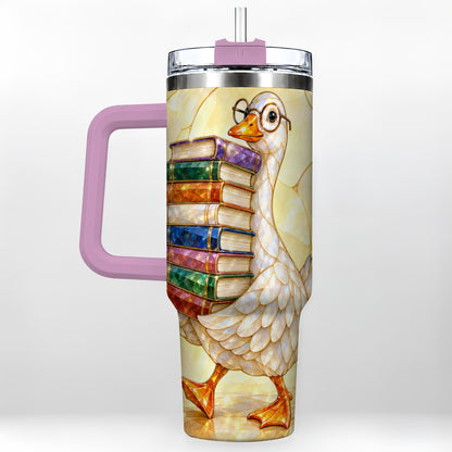 #pl[40oz|Pink] Bookish Goose 40oz Tumbler with Handle, Reading Stainless Steel Cup