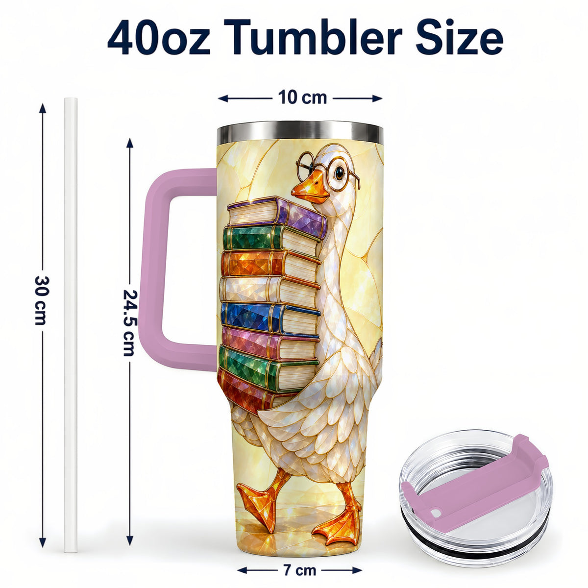 #pl[40oz|Pink] Bookish Goose 40oz Tumbler with Handle, Reading Stainless Steel Cup