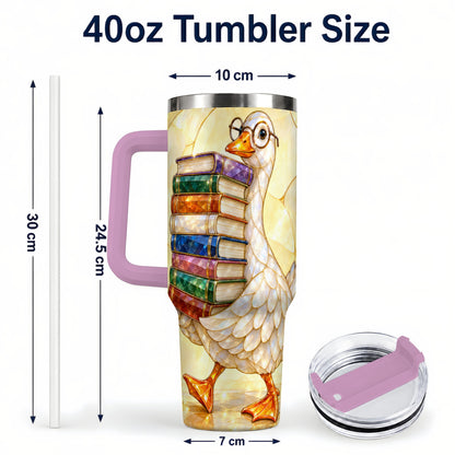 #pl[40oz|Pink] Bookish Goose 40oz Tumbler with Handle, Reading Stainless Steel Cup