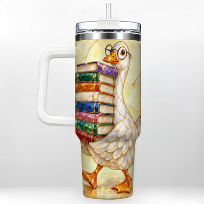 Bookish Goose 40oz Tumbler with Handle, Reading Stainless Steel Cup