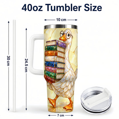 #pl[40oz|White] Bookish Goose 40oz Tumbler with Handle, Reading Stainless Steel Cup