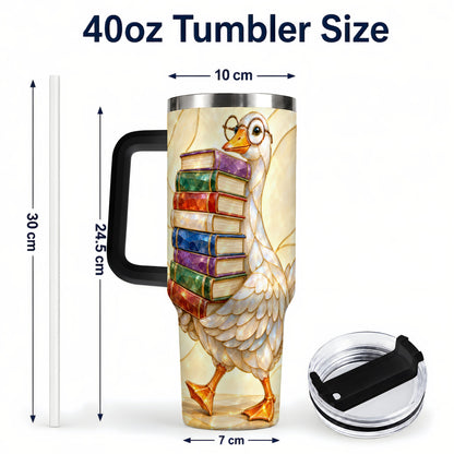 #pl[40oz|Black] Bookish Goose 40oz Tumbler with Handle, Reading Bird Travel Cup