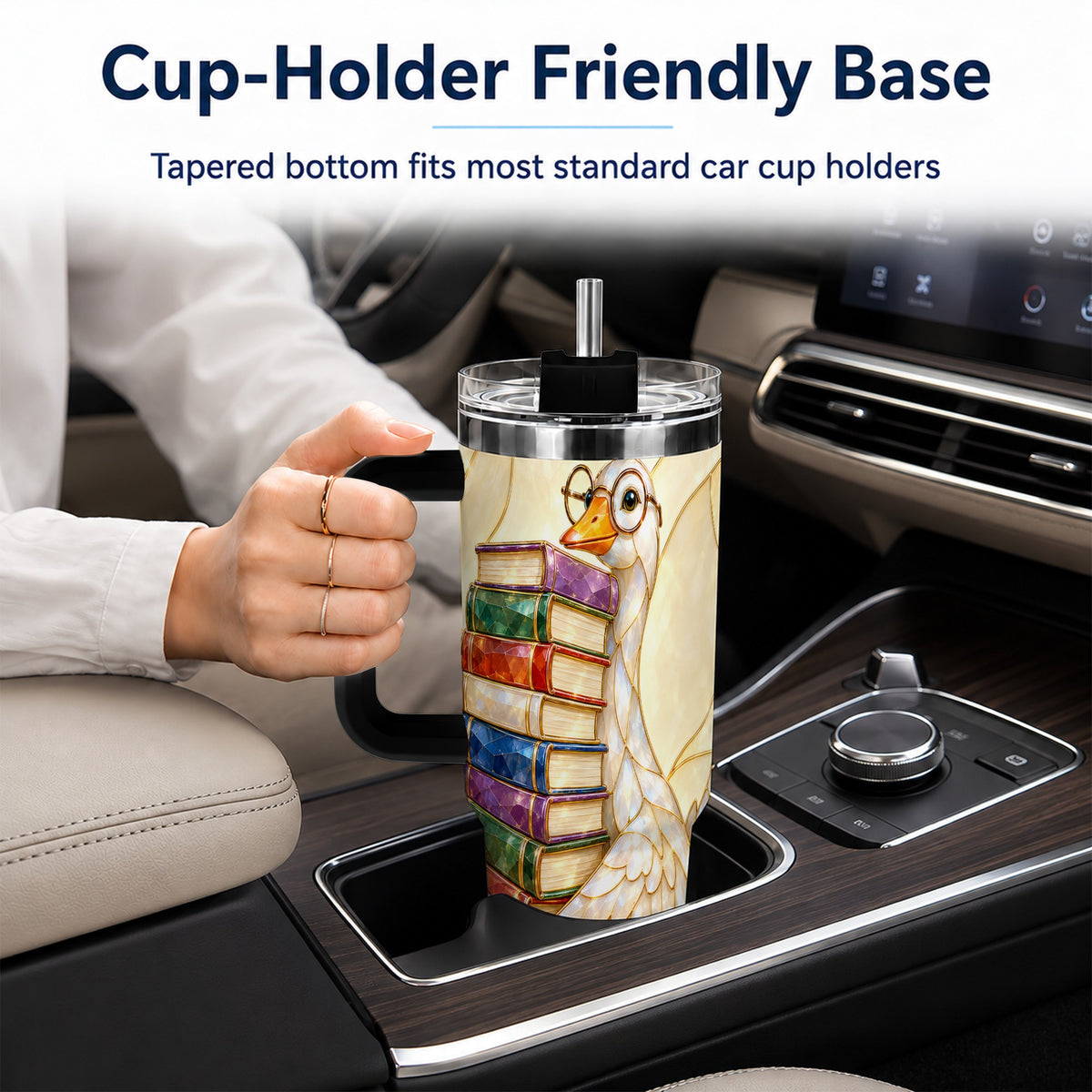 #pl[40oz|Black] Bookish Goose 40oz Tumbler with Handle, Reading Bird Travel Cup