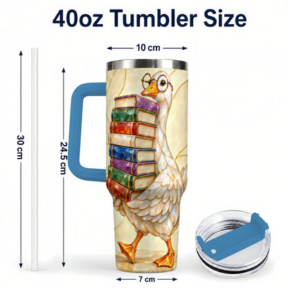 #pl[40oz|Blue] Bookish Goose 40oz Tumbler with Handle, Reading Bird Travel Cup