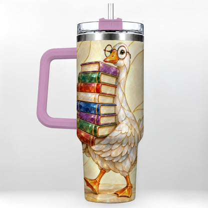 #pl[40oz|Pink] Bookish Goose 40oz Tumbler with Handle, Reading Bird Travel Cup