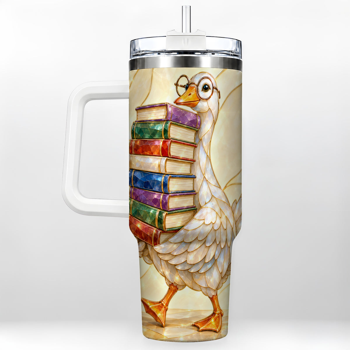 Bookish Goose 40oz Tumbler with Handle, Reading Bird Travel Cup