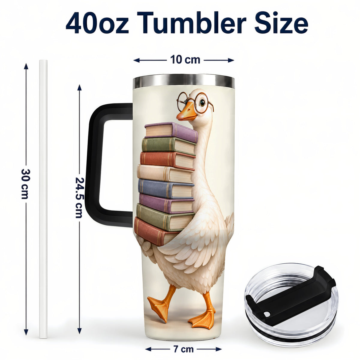 #pl[40oz|Black] Reading Goose 40oz Tumbler with Handle, Book Lover Travel Cup