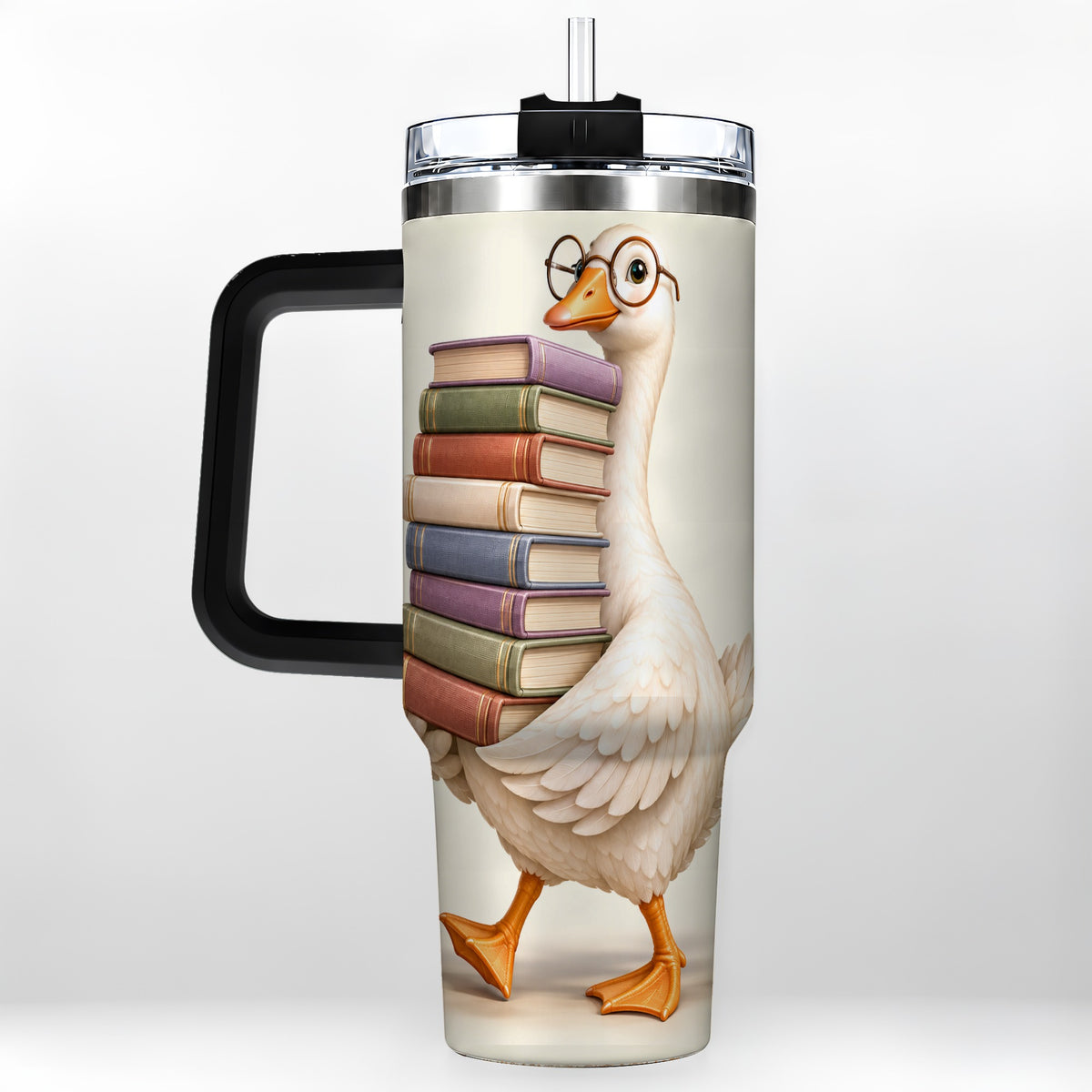 #pl[40oz|Black] Reading Goose 40oz Tumbler with Handle, Book Lover Travel Cup