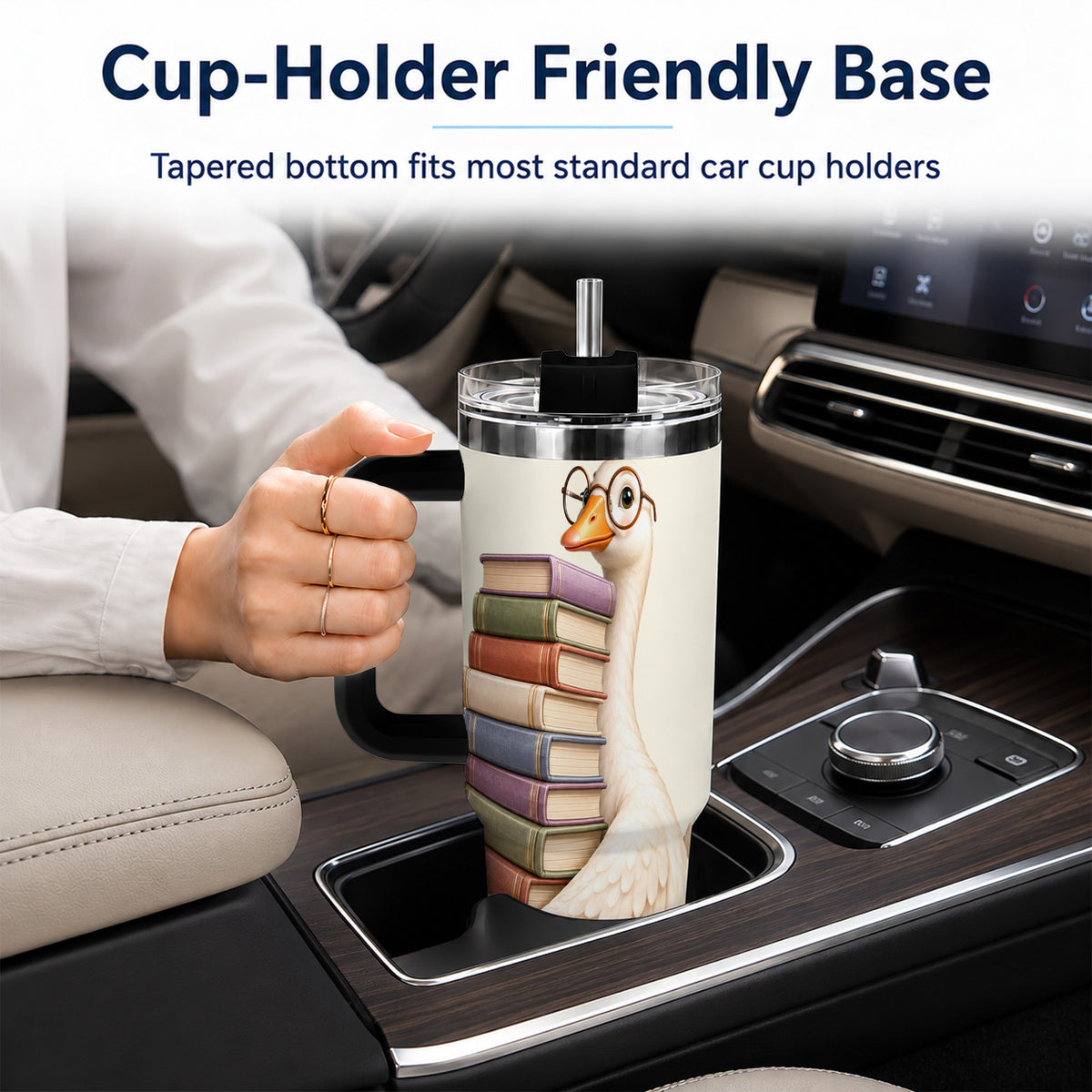 #pl[40oz|Black] Reading Goose 40oz Tumbler with Handle, Book Lover Travel Cup