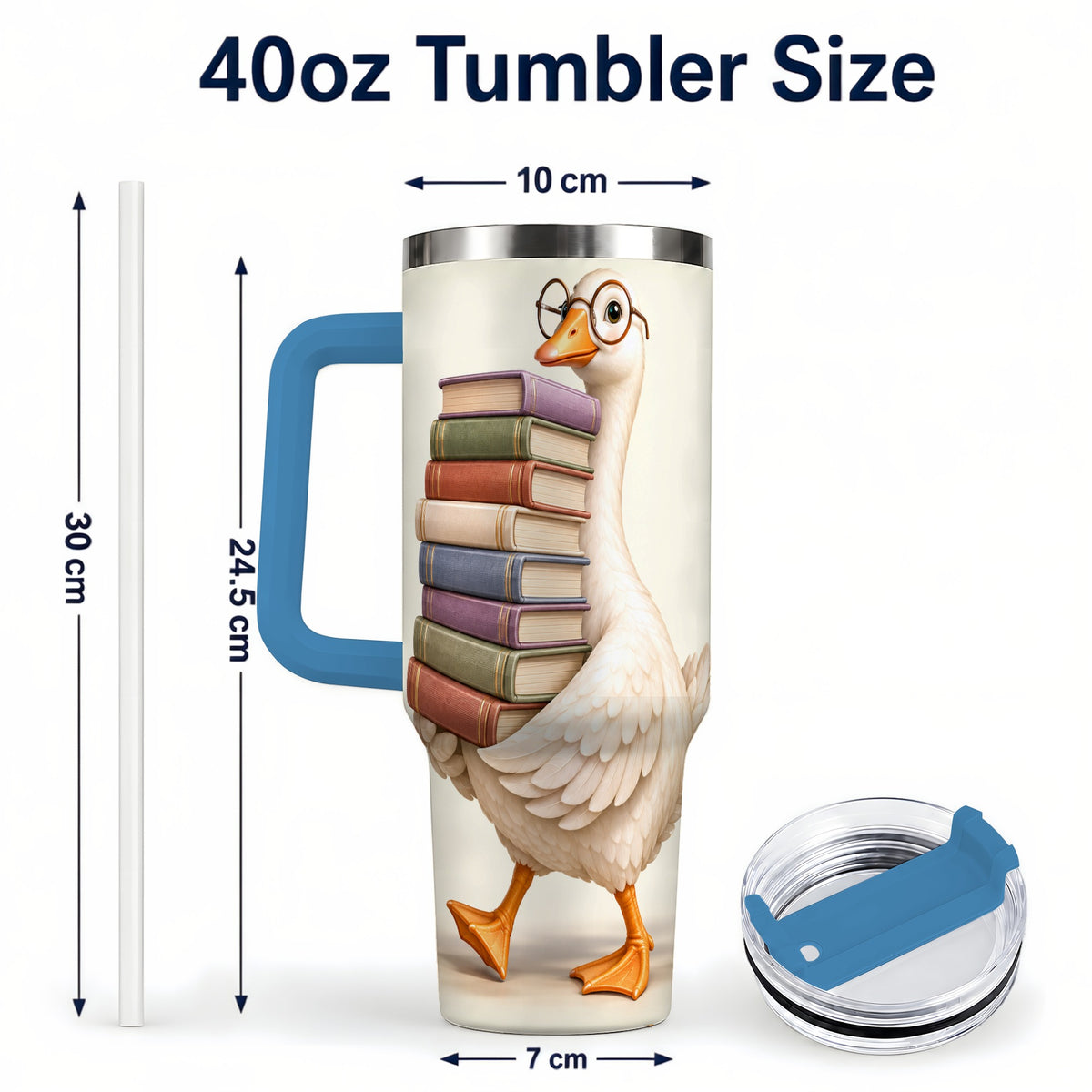 #pl[40oz|Blue] Reading Goose 40oz Tumbler with Handle, Book Lover Travel Cup