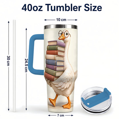 #pl[40oz|Blue] Reading Goose 40oz Tumbler with Handle, Book Lover Travel Cup