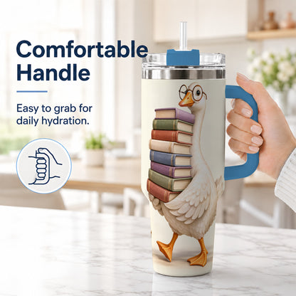 #pl[40oz|Blue] Reading Goose 40oz Tumbler with Handle, Book Lover Travel Cup
