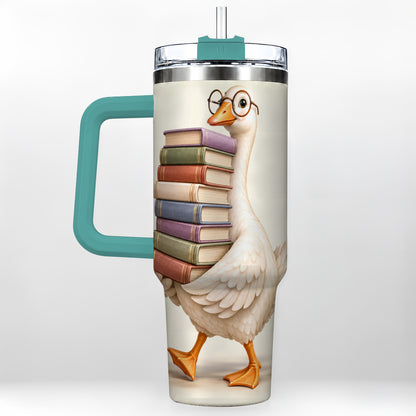 #pl[40oz|Green] Reading Goose 40oz Tumbler with Handle, Book Lover Travel Cup