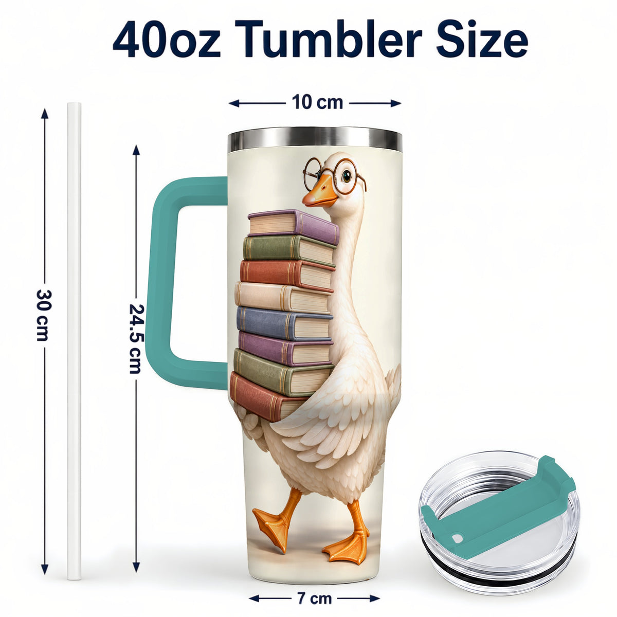 #pl[40oz|Green] Reading Goose 40oz Tumbler with Handle, Book Lover Travel Cup