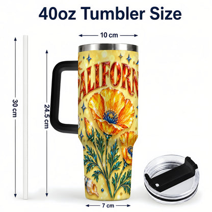 #pl[40oz|Black] California Poppy 40oz Tumbler with Handle, Coastal Floral Travel Cup