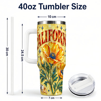 #pl[40oz|White] California Poppy 40oz Tumbler with Handle, Coastal Floral Travel Cup