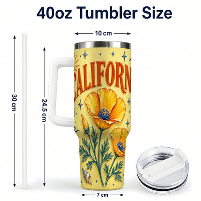 #pl[40oz|White] California Poppy 40oz Tumbler with Handle, Sunny Coastal Travel Cup