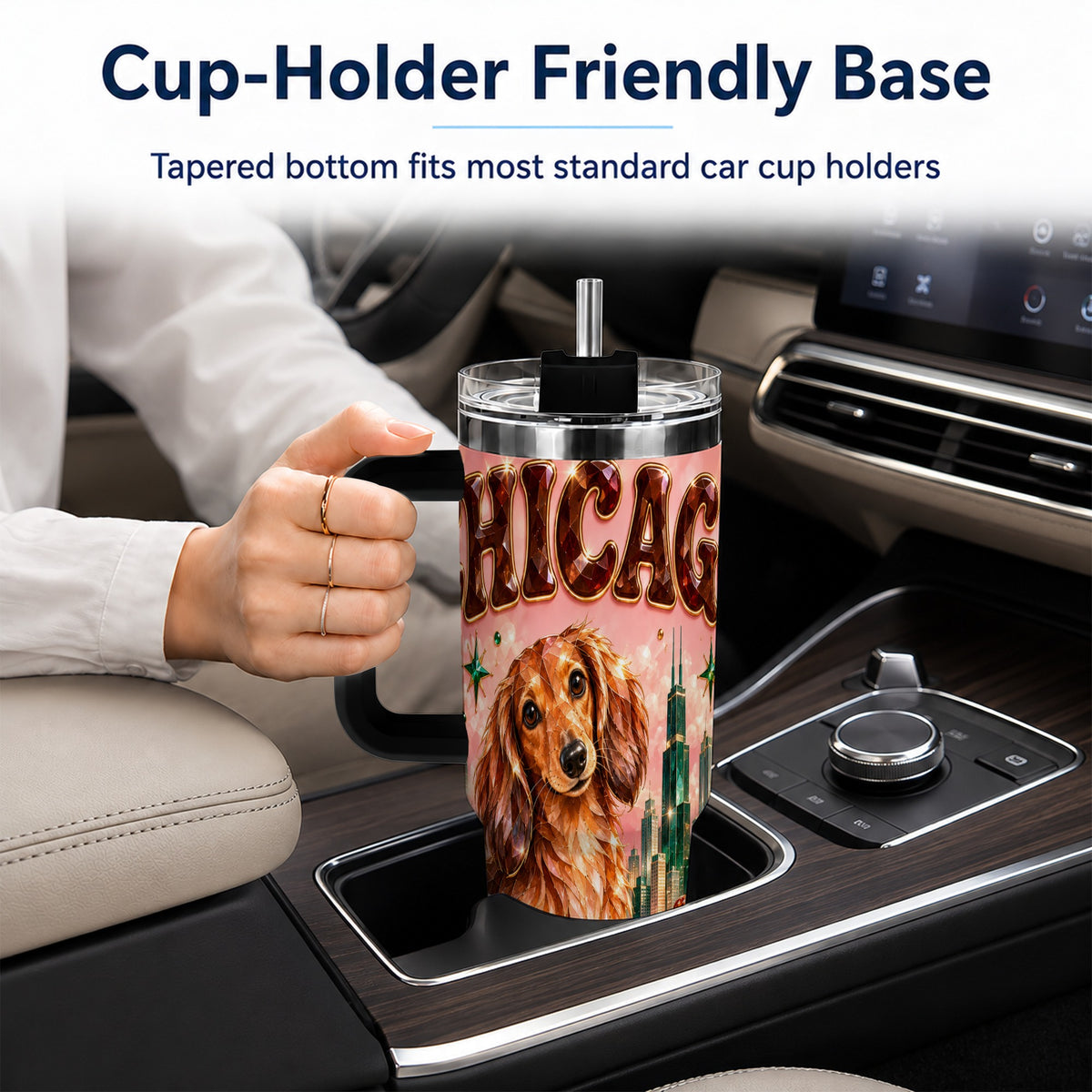 #pl[40oz|Black] Chicago Dog Pizza 40oz Tumbler with Handle, Stainless Steel Travel Cup