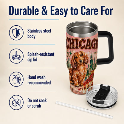 #pl[40oz|Black] Chicago Dog Pizza 40oz Tumbler with Handle, Stainless Steel Travel Cup