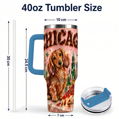 #pl[40oz|Blue] Chicago Dog Pizza 40oz Tumbler with Handle, Stainless Steel Travel Cup