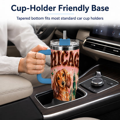 #pl[40oz|Blue] Chicago Dog Pizza 40oz Tumbler with Handle, Stainless Steel Travel Cup