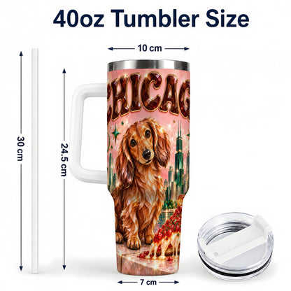 #pl[40oz|White] Chicago Dog Pizza 40oz Tumbler with Handle, Stainless Steel Travel Cup