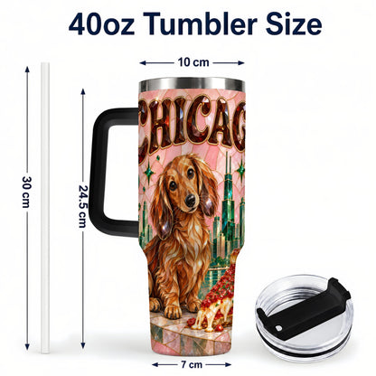 #pl[40oz|Black] Chicago Dog Pizza 40oz Tumbler with Handle, Stainless Steel Travel Cup