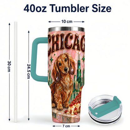 #pl[40oz|Green] Chicago Dog Pizza 40oz Tumbler with Handle, Stainless Steel Travel Cup
