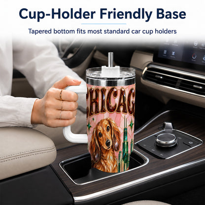 #pl[40oz|White] Chicago Dog Pizza 40oz Tumbler with Handle, Stainless Steel Travel Cup