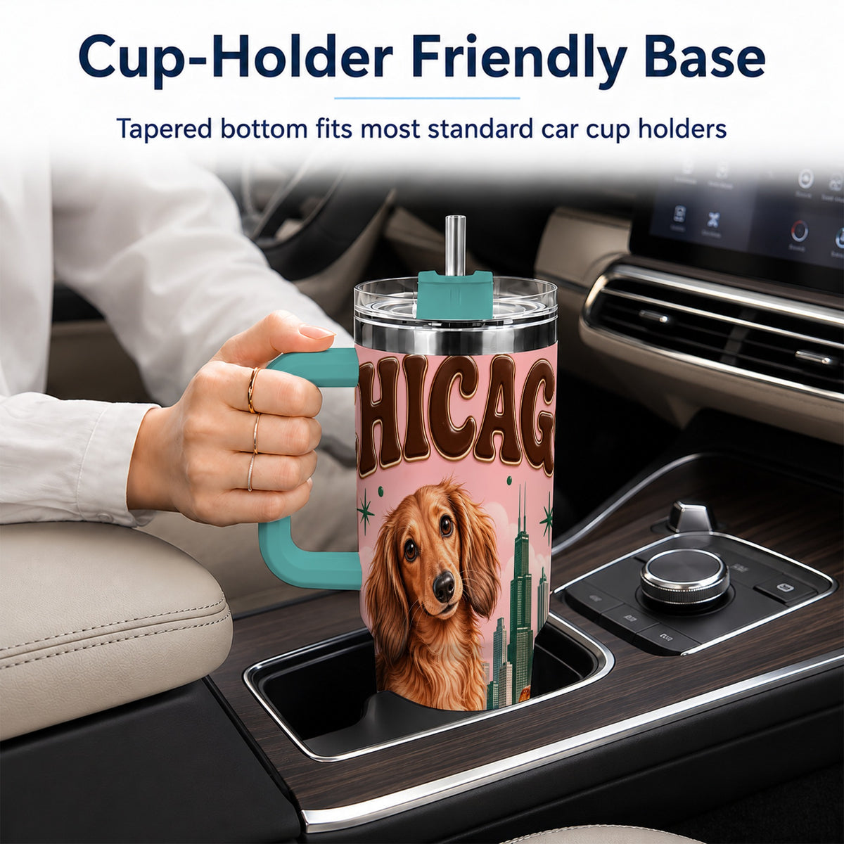 #pl[40oz|Green] Chicago Dog Pizza 40oz Tumbler with Handle, Stainless Steel Travel Cup