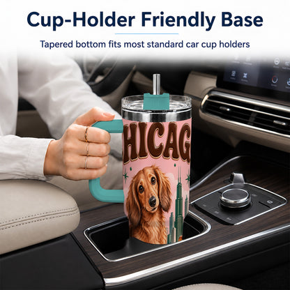 #pl[40oz|Green] Chicago Dog Pizza 40oz Tumbler with Handle, Stainless Steel Travel Cup
