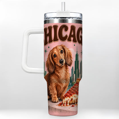 Chicago Dog Pizza 40oz Tumbler with Handle, Stainless Steel Travel Cup