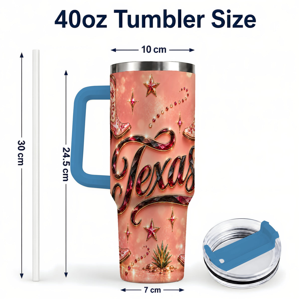 #pl[40oz|Blue] Western Cowboy Boots 40oz Tumbler with Handle, Stainless Steel Travel Cup