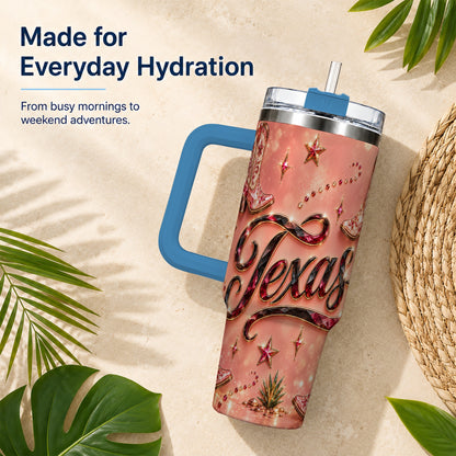 #pl[40oz|Blue] Western Cowboy Boots 40oz Tumbler with Handle, Stainless Steel Travel Cup