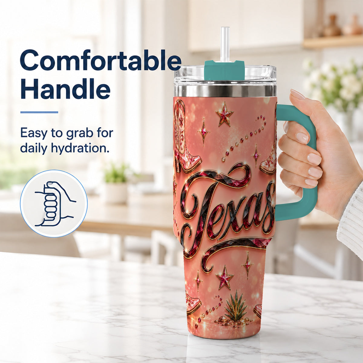 #pl[40oz|Green] Western Cowboy Boots 40oz Tumbler with Handle, Stainless Steel Travel Cup