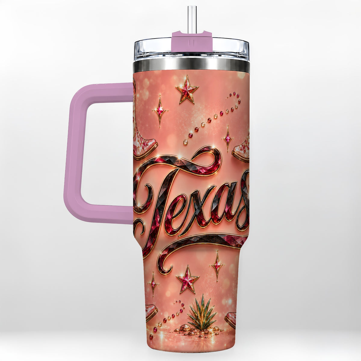 #pl[40oz|Pink] Western Cowboy Boots 40oz Tumbler with Handle, Stainless Steel Travel Cup