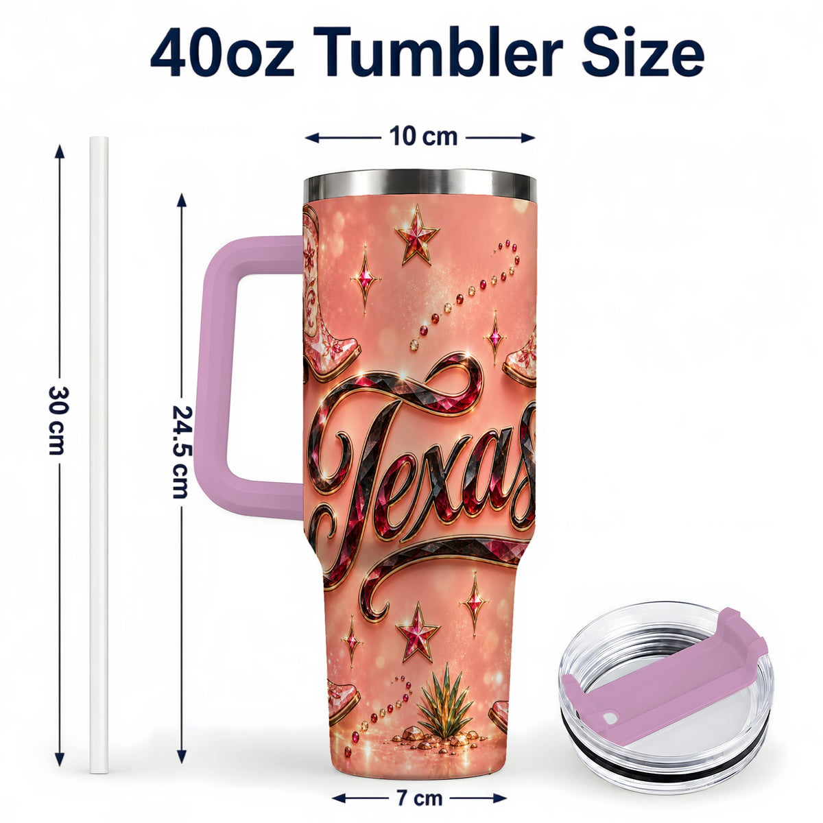 #pl[40oz|Pink] Western Cowboy Boots 40oz Tumbler with Handle, Stainless Steel Travel Cup