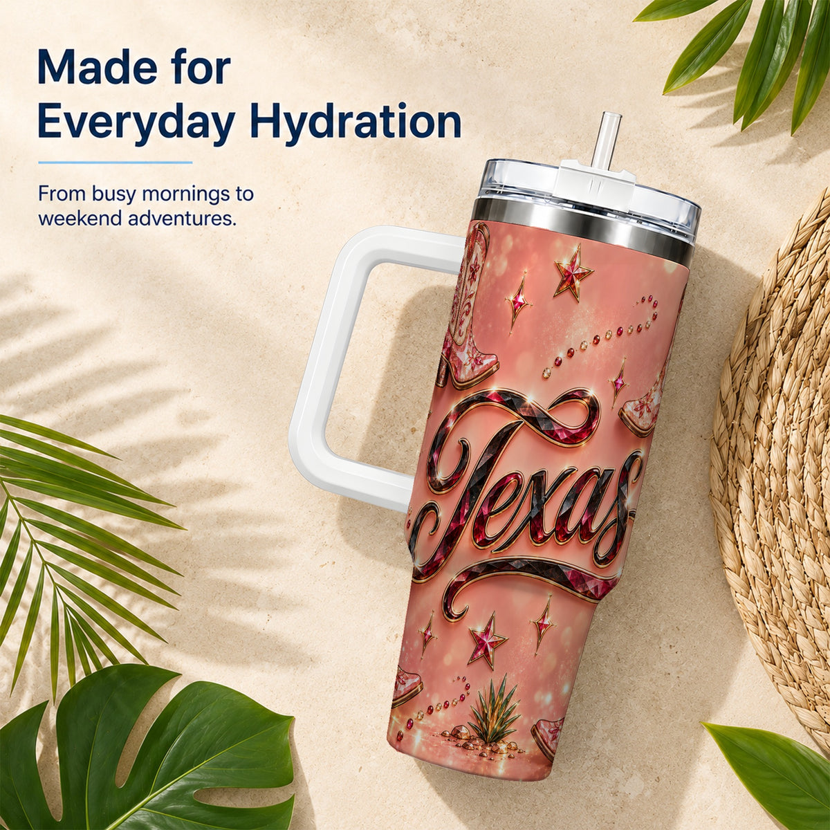 #pl[40oz|White] Western Cowboy Boots 40oz Tumbler with Handle, Stainless Steel Travel Cup