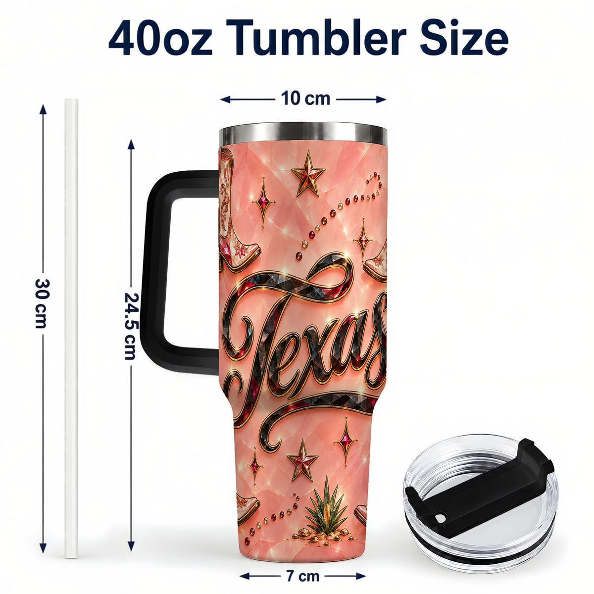 #pl[40oz|Black] Western Cowboy Boots 40oz Tumbler with Handle, Stainless Steel Travel Cup