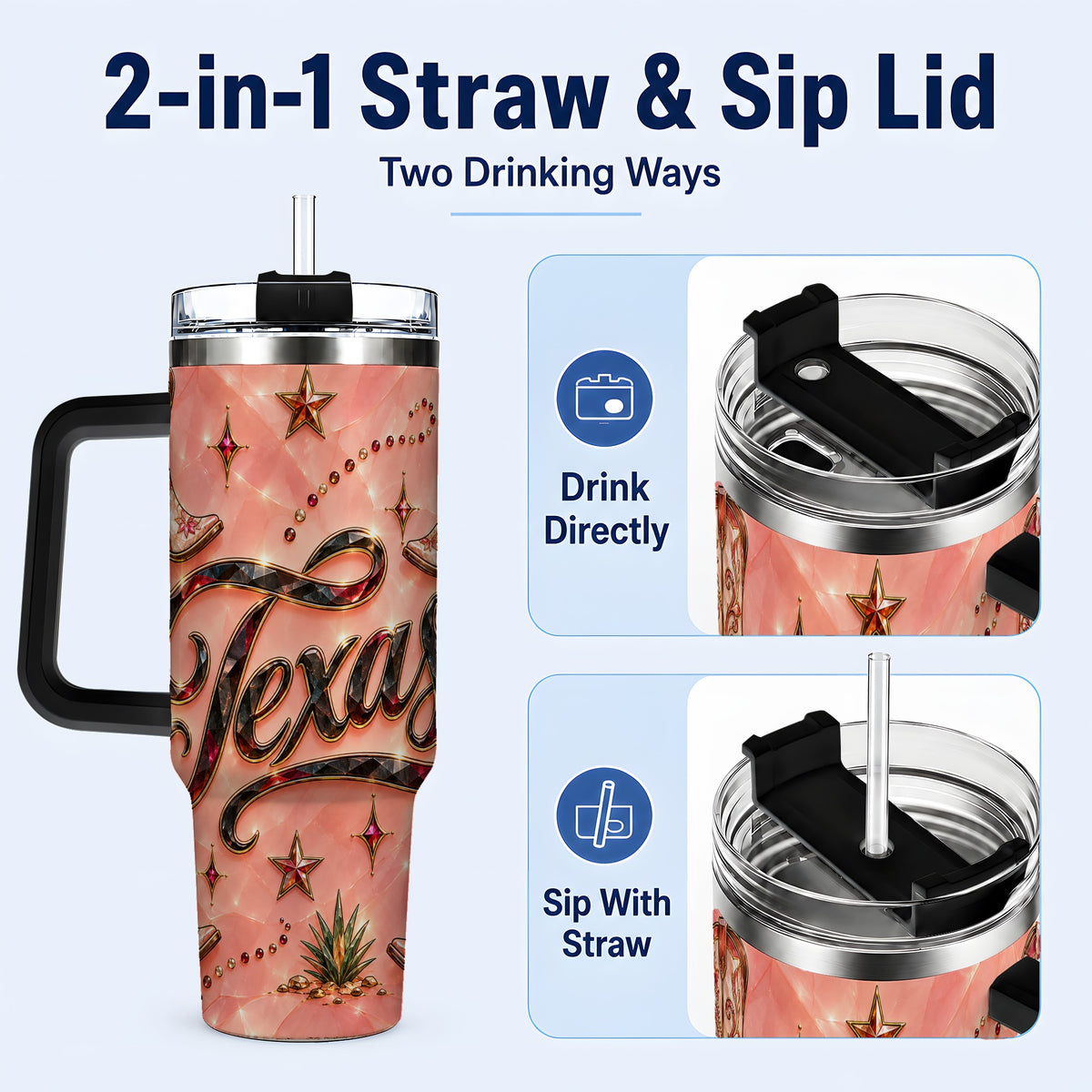 #pl[40oz|Black] Western Cowboy Boots 40oz Tumbler with Handle, Stainless Steel Travel Cup