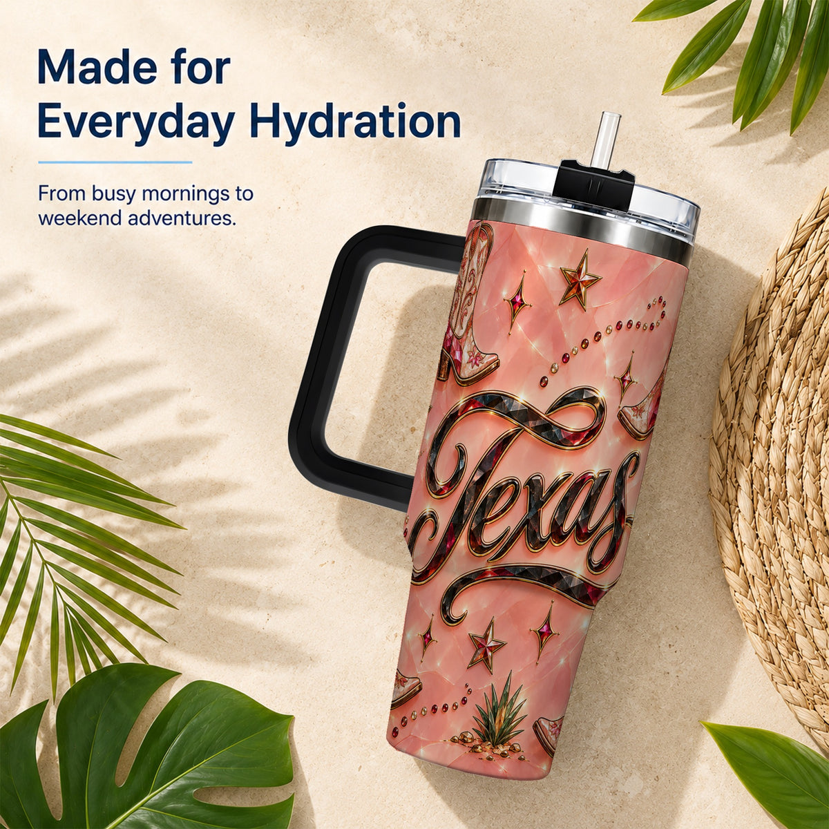 #pl[40oz|Black] Western Cowboy Boots 40oz Tumbler with Handle, Stainless Steel Travel Cup