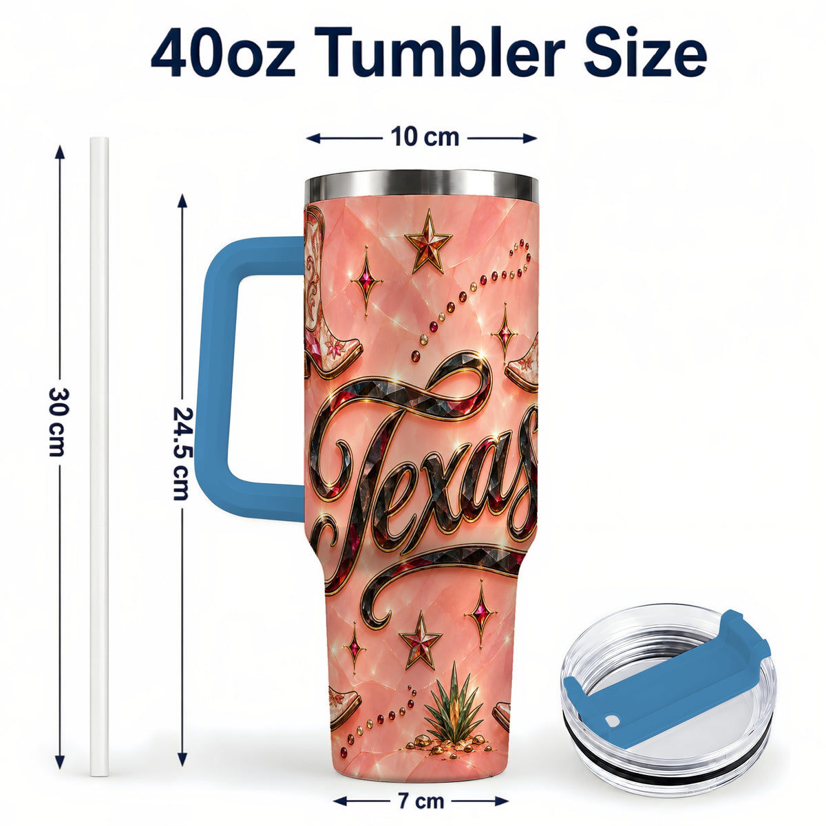 #pl[40oz|Blue] Western Cowboy Boots 40oz Tumbler with Handle, Stainless Steel Travel Cup