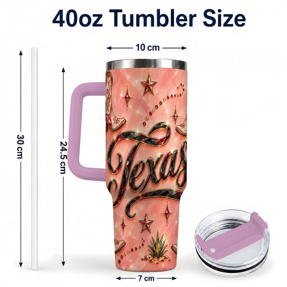 #pl[40oz|Pink] Western Cowboy Boots 40oz Tumbler with Handle, Stainless Steel Travel Cup