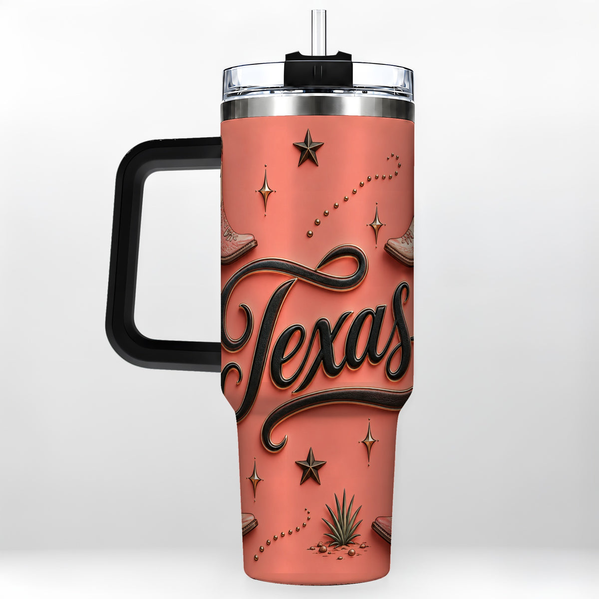 #pl[40oz|Black] Texas Boots 40oz Tumbler with Handle, Cowgirl Stainless Steel Travel Cup