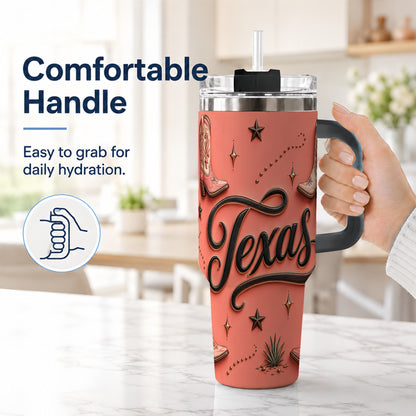 #pl[40oz|Black] Texas Boots 40oz Tumbler with Handle, Cowgirl Stainless Steel Travel Cup