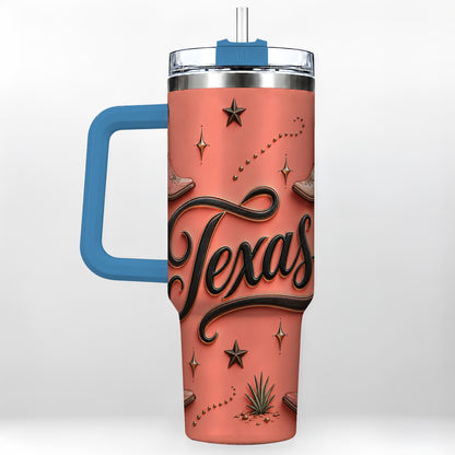 #pl[40oz|Blue] Texas Boots 40oz Tumbler with Handle, Cowgirl Stainless Steel Travel Cup